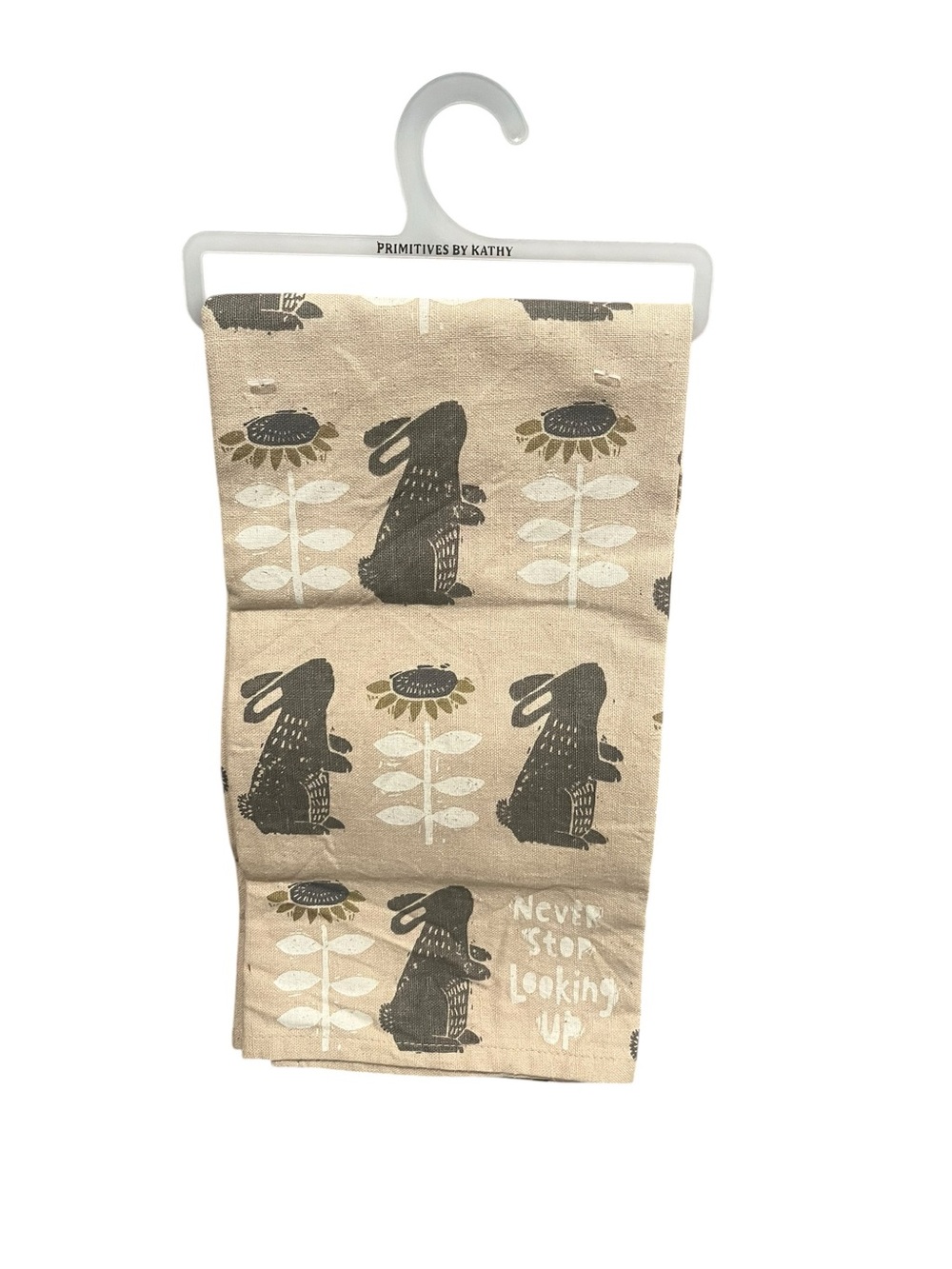 Bunny Rabbit “Never Stop Looking Up” Cotton Linen Dish Towel 20”x26” NWT